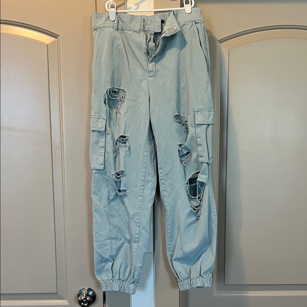 Forever 21 Sage Green Ripped Cargo Casual Pants